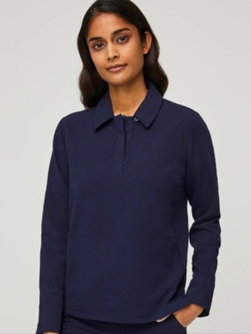FIGS Technical Collection Womens Nala Navy Long-Sleeve Polo Top V-Placket XXS - Picture 2 of 12